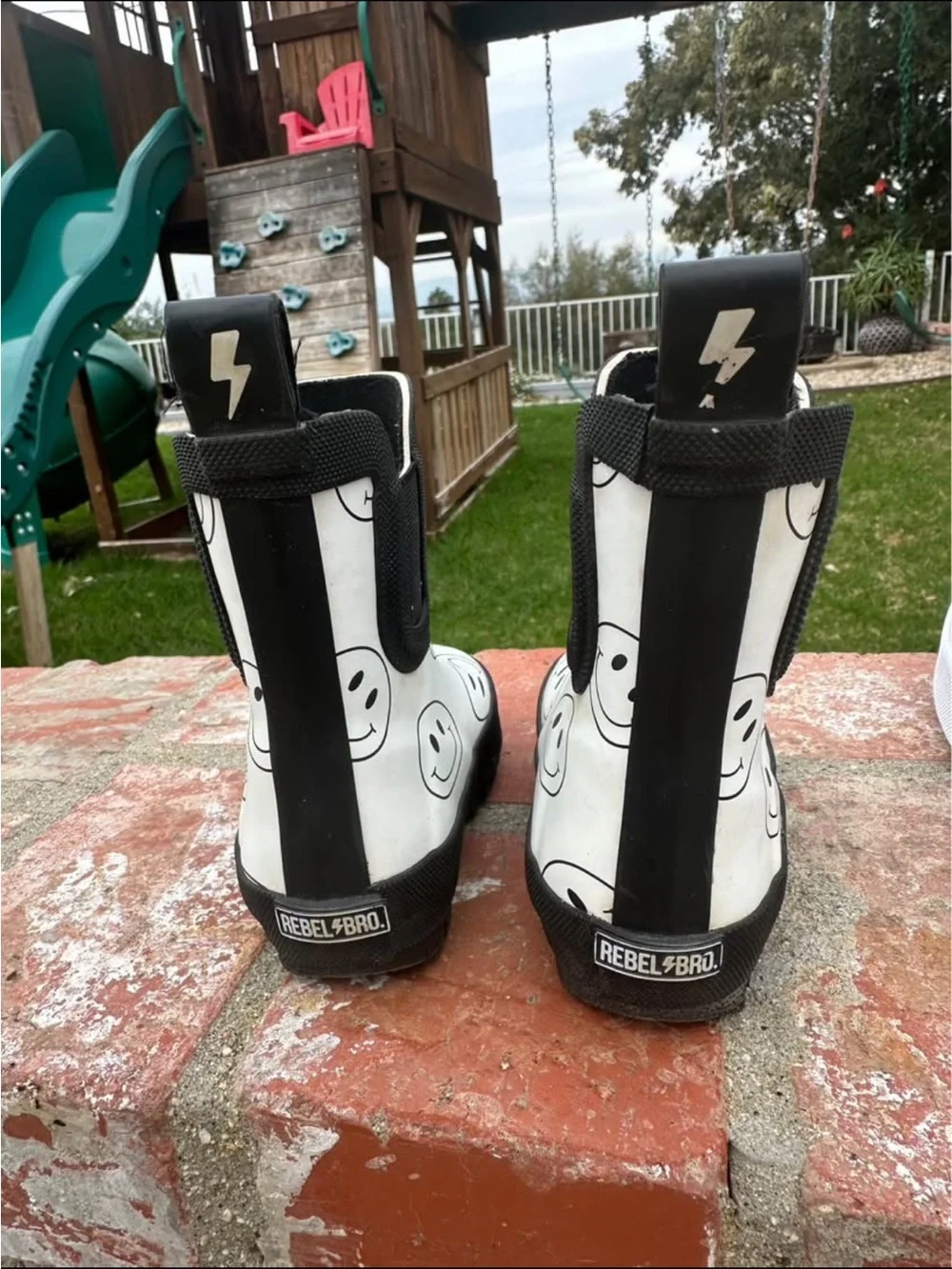 Rebel Bro Black & White Smile Rain boots